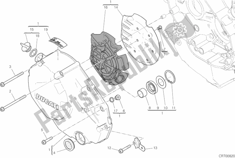 All parts for the Clutch Cover of the Ducati Multistrada 1260 S Pikes Peak Thailand 2020